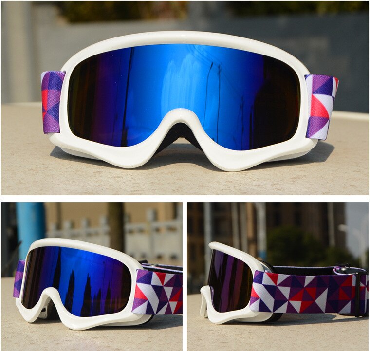 Crianças óculos de esqui duplo anti-nevoeiro uv400 crianças óculos de esqui neve esportes ao ar livre meninas meninos snowboard óculos: White frame blue