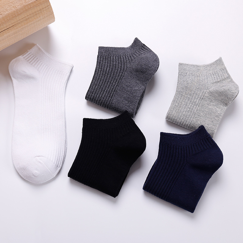 5 Paar 1 Kavel Sokken Mannen Lente Zomer Herfst Korte Enkelsokken Set Streep Effen Kleur Lage Buis Sok Katoen Wit Zwart Grijs Cadeau