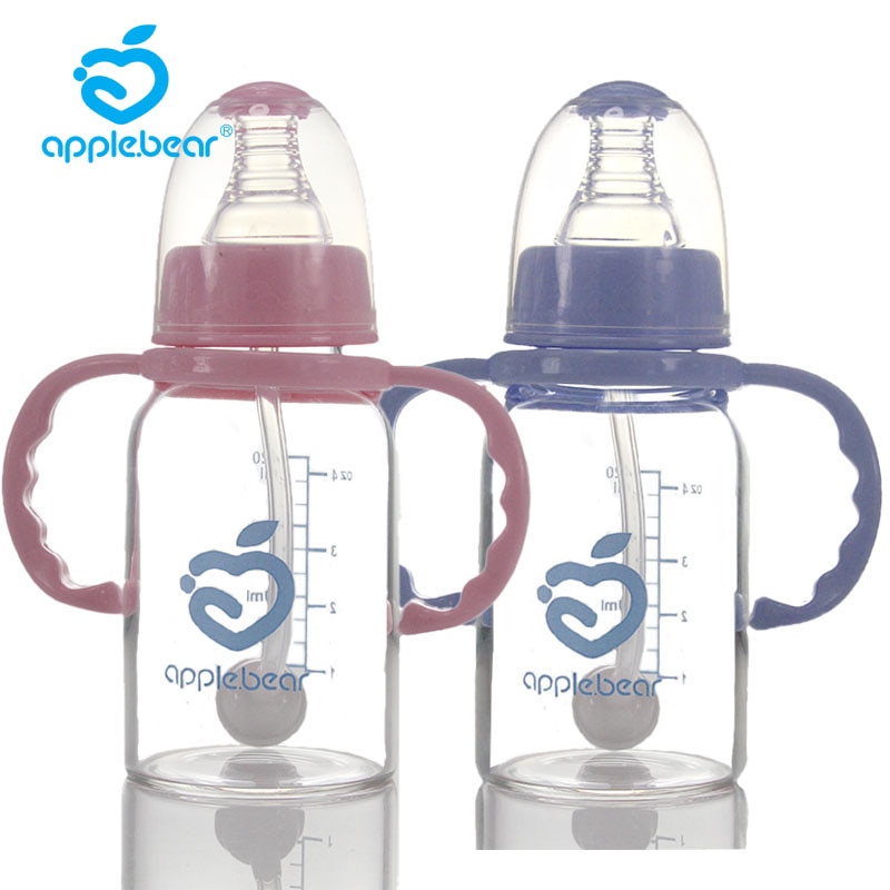 240ml matningskopp i glas med halmgrepp och nacknippla babymatning lär matning dricksmugg