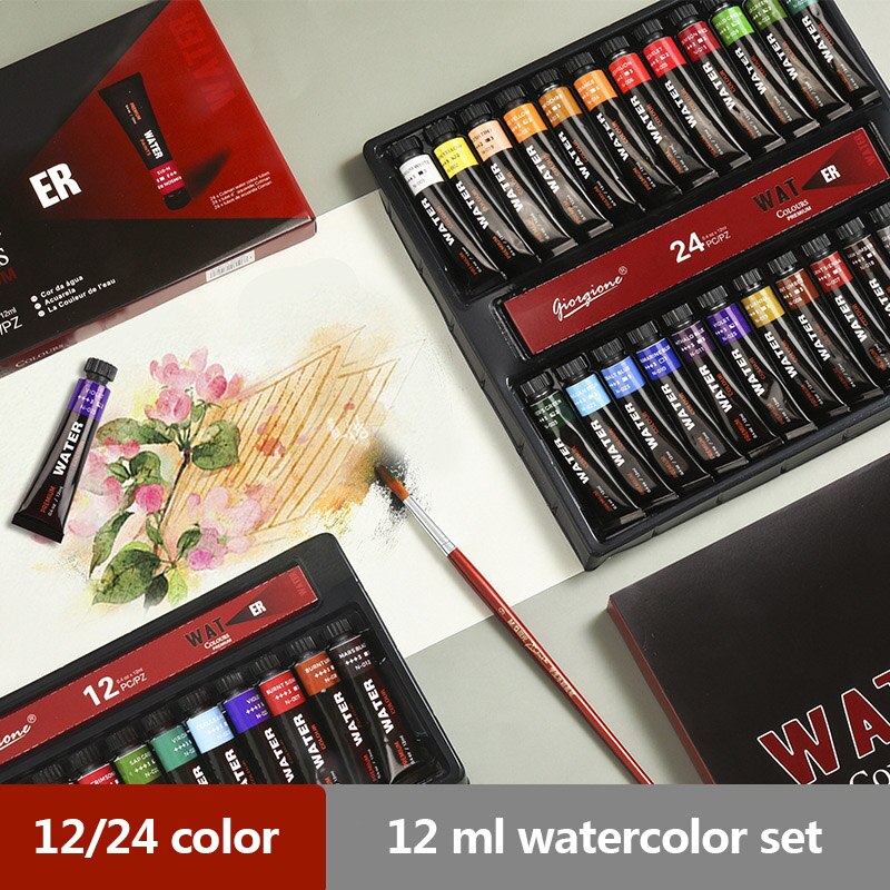 12/24 Kleur 12Ml Aluminium Buis Aquarel Verf Set Voor Kinderen Diy Student Beginners Praktijk Tekening Art Supplies