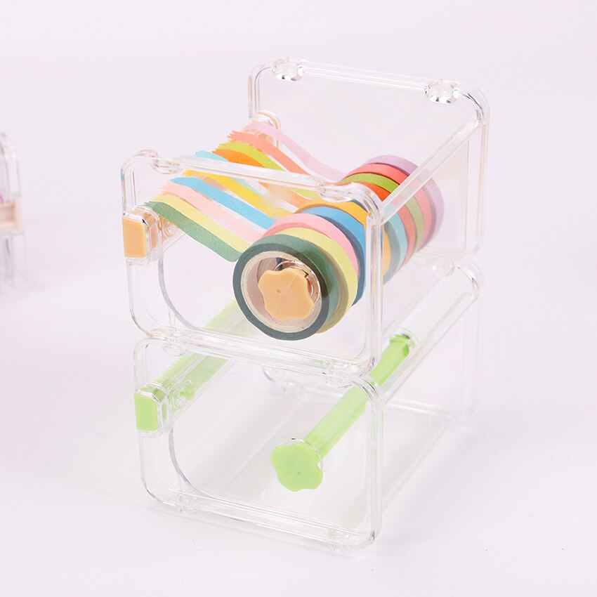 Dispensador de cinta adhesiva transparente, Simple y , soporte de papel Washi para escritorio de oficina, con cortador de cinta, 1 unidad