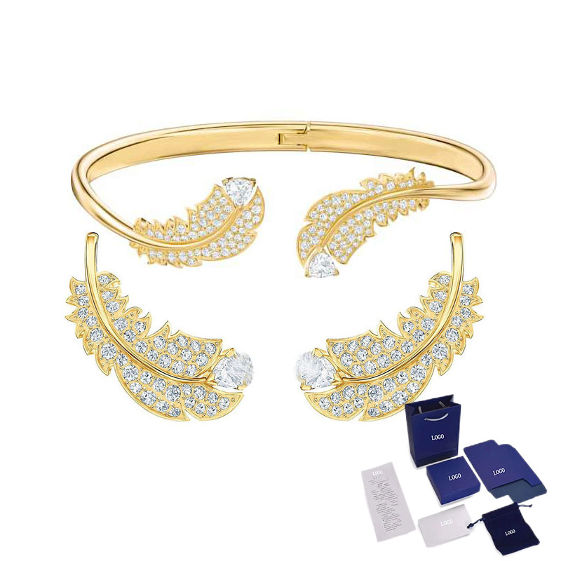 Magnifique ensemble de bijoux en plumes, fleurs et pierres précieuses avec boîte gratuite, lancement haut de gamme, très approprié comme pour votre petite amie: Violet