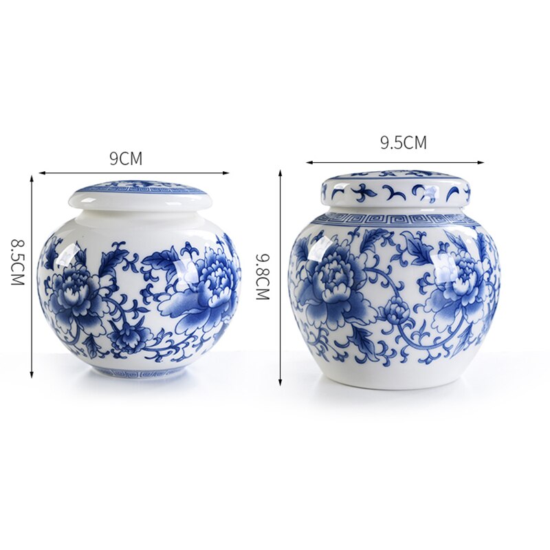 Blue and White Porcelain Storage Jar Ceramic Round Flower Pattern Tea Box Multifunctional Ceramic Jar Food Container Classic Art