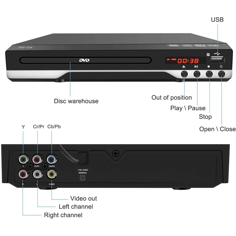 Draagbare Dvd-speler Voor Tv Home Ondersteuning Usb-poort Compact Multi Regio Dvd/Svcd/Cd Speler Met afstandsbediening