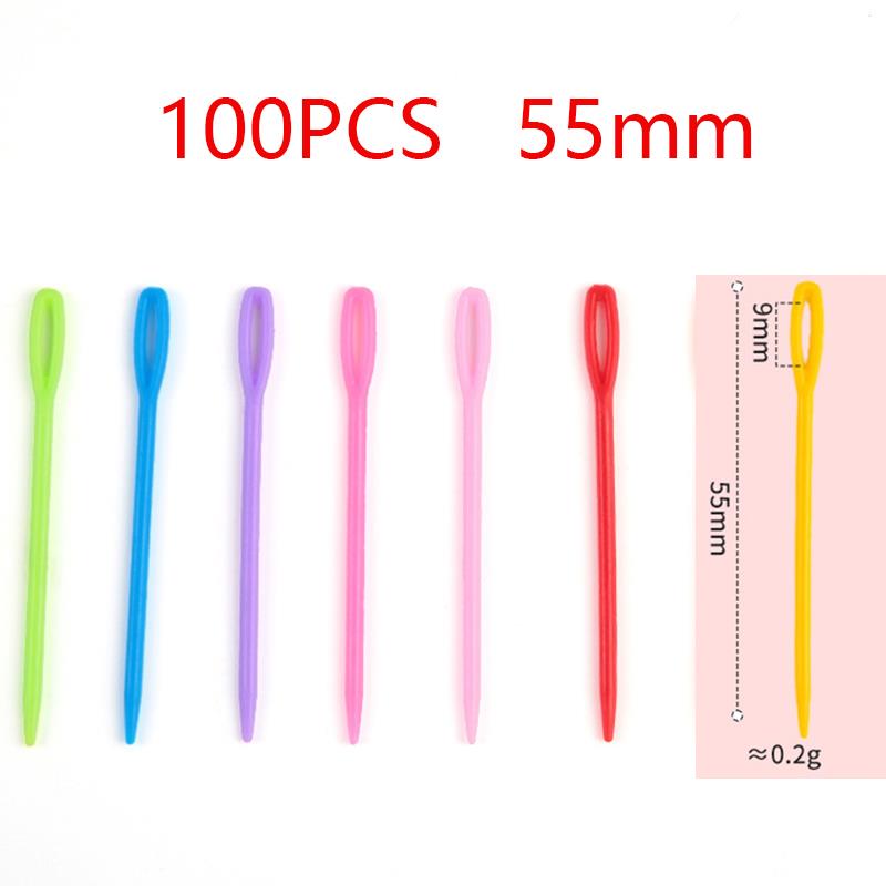 100 Uds. Agujas de tejer de plástico de colores mezclados 5,5-15cm ganchos de ganchillo aguja de hilo de lana niños DIY suéter herramientas de tejer accesorio: Caqui oscuro