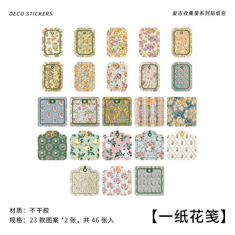Caja de pegatinas decorativas Retro Para álbum, suministros de Material de álbum de recortes, álbum de recortes, colección de diario, 46 unids/caja: 6