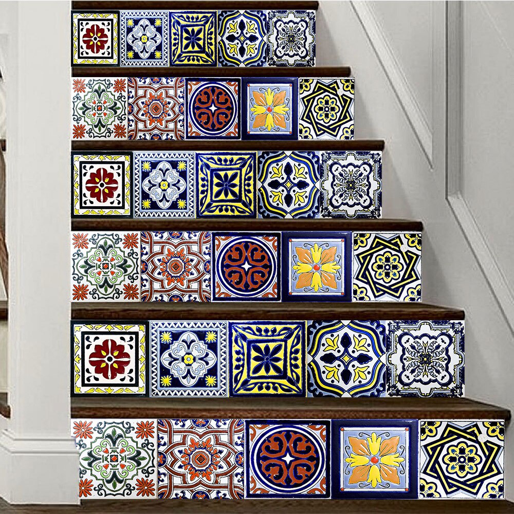 10pcs Colorful Retro Tiles Sticker Kitchen Backsplash Wardrobe Bathroom Glass Renovation Waterproof Peel &amp; Stick Art Wallpaper