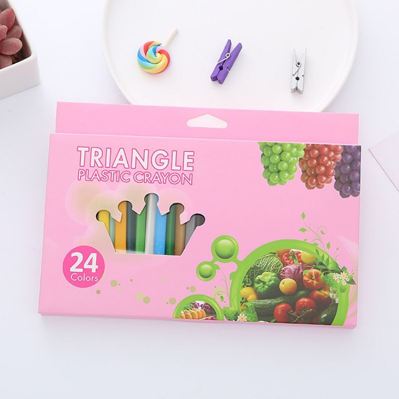 1 Juego de artículos de papelería lavables Lytwtw, dibujos animados, animales, frutas, material escolar, colores bonitos y encantadores, crayón para estudiantes: D-24Color