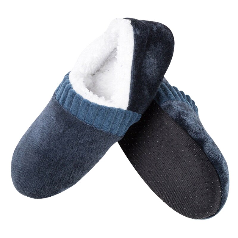 Men Soft Slippers House Floor Socks Anti-slip Indoor Winter Warm Slipper J55: navy