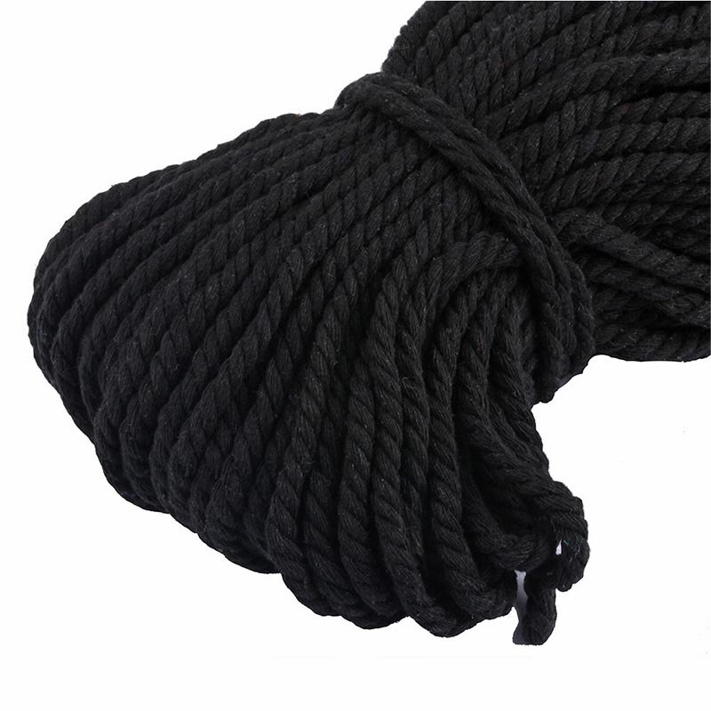 Cordon torsadé en Coton 100% avec 3 parties, 30 mètres, 5mm, corde pour sac, accessoires de couture, décoration pour bricolage: Black