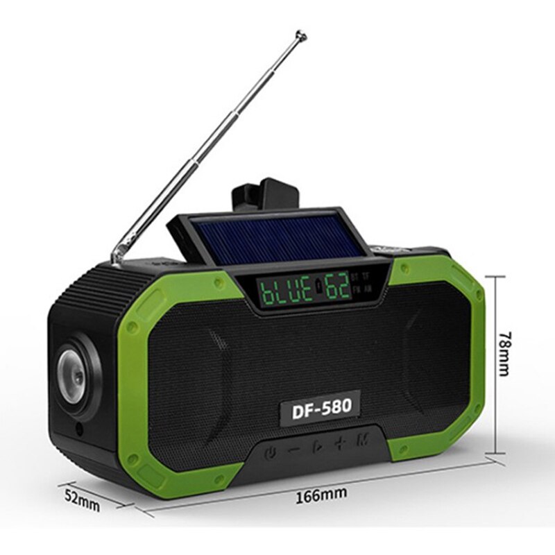 Bærbar ipx 6 vandtæt håndsving solradio multifunktions nød bluetooth højttaler support sos alarm am / fm noaa