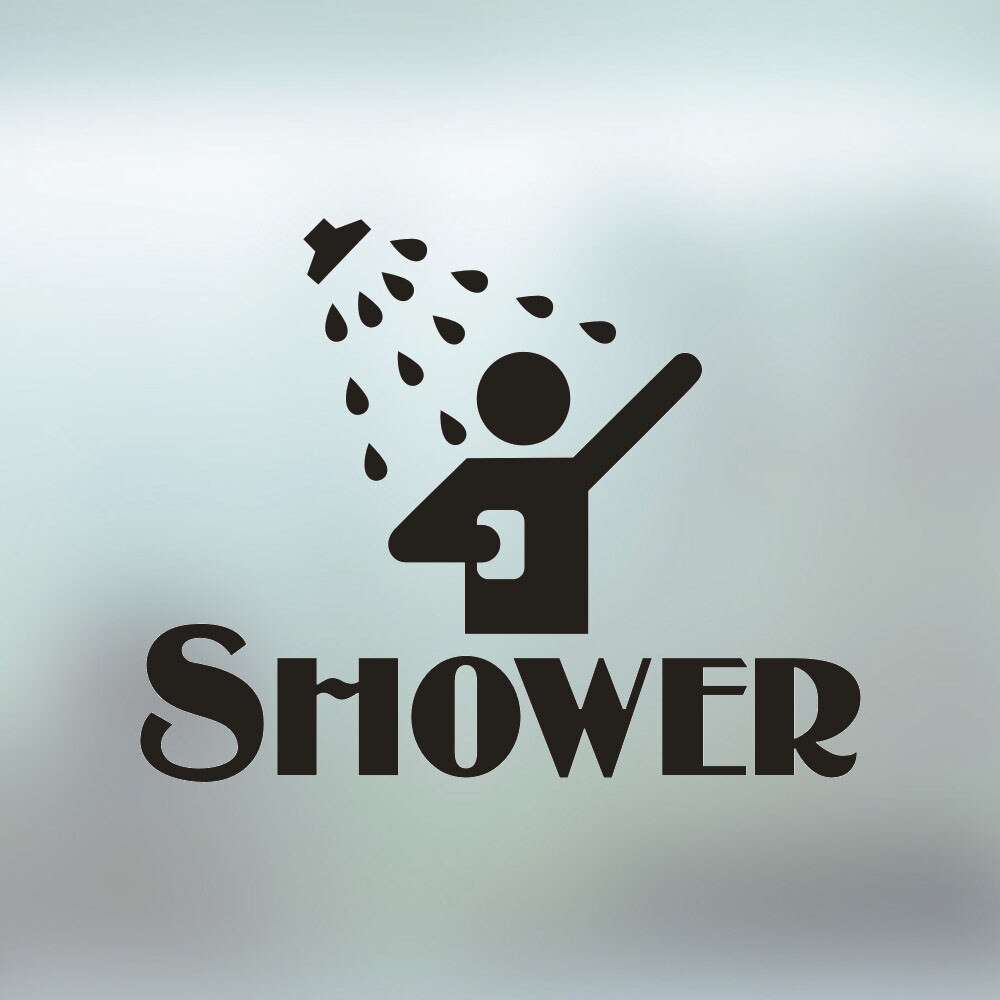 Personality Restroom Shower vinyl Sticker door Water Bathroom Sign Funny Home Decoration Decal Vinyl Sticker Black 18Sep