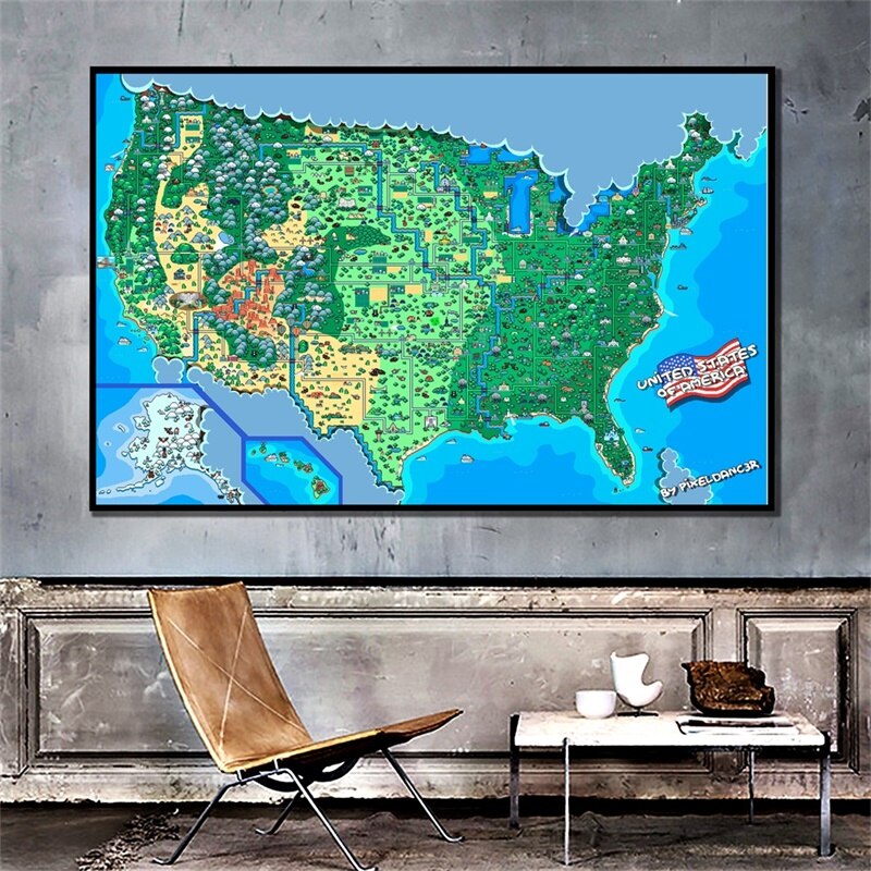 Non-woven Map of The United States Of America Funny Decor Map By Pixeldancer 150x225cm Home Bar Poster