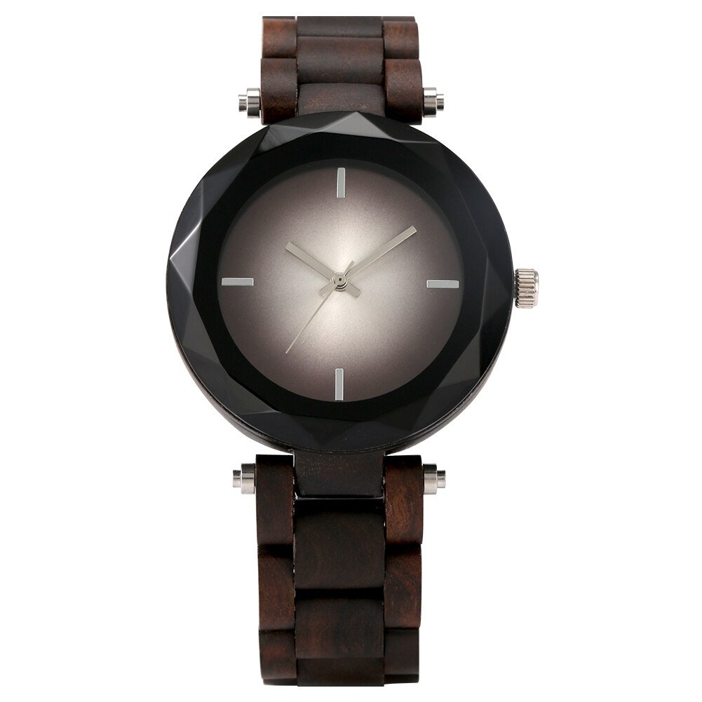 Relojes sencillos de madera para Mujer, Reloj de pulsera de cuarzo con esfera negra brillante, pulsera de madera completa, caja de ,: only watch