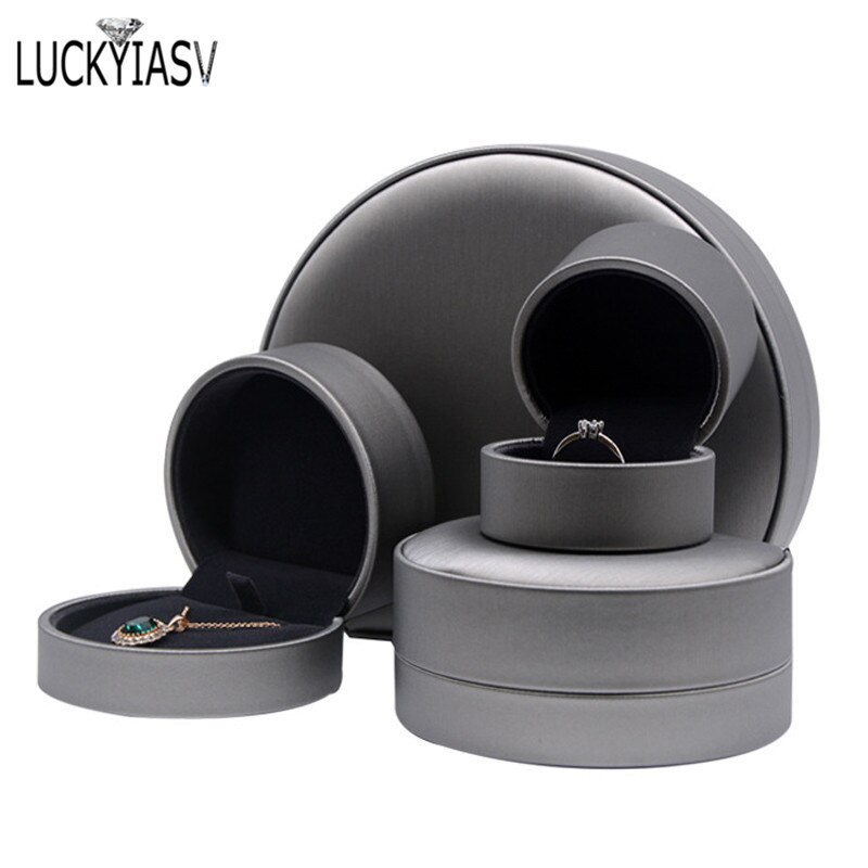 Brushed Pu Leather Bracelet Necklace Box Jewelry Box Semicircular Ring Box Pendant Box For Ring Display Jewelry Case: Silver / Ring Box