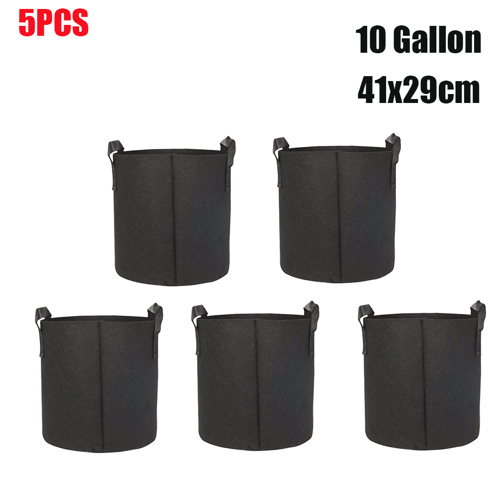 Bolsas de fieltro para cultivo, maceta de tela para jardinería, cultivo de verduras, jardín, flores, 5/10 piezas, 3/7/10 galones: 5pcs 10gallon