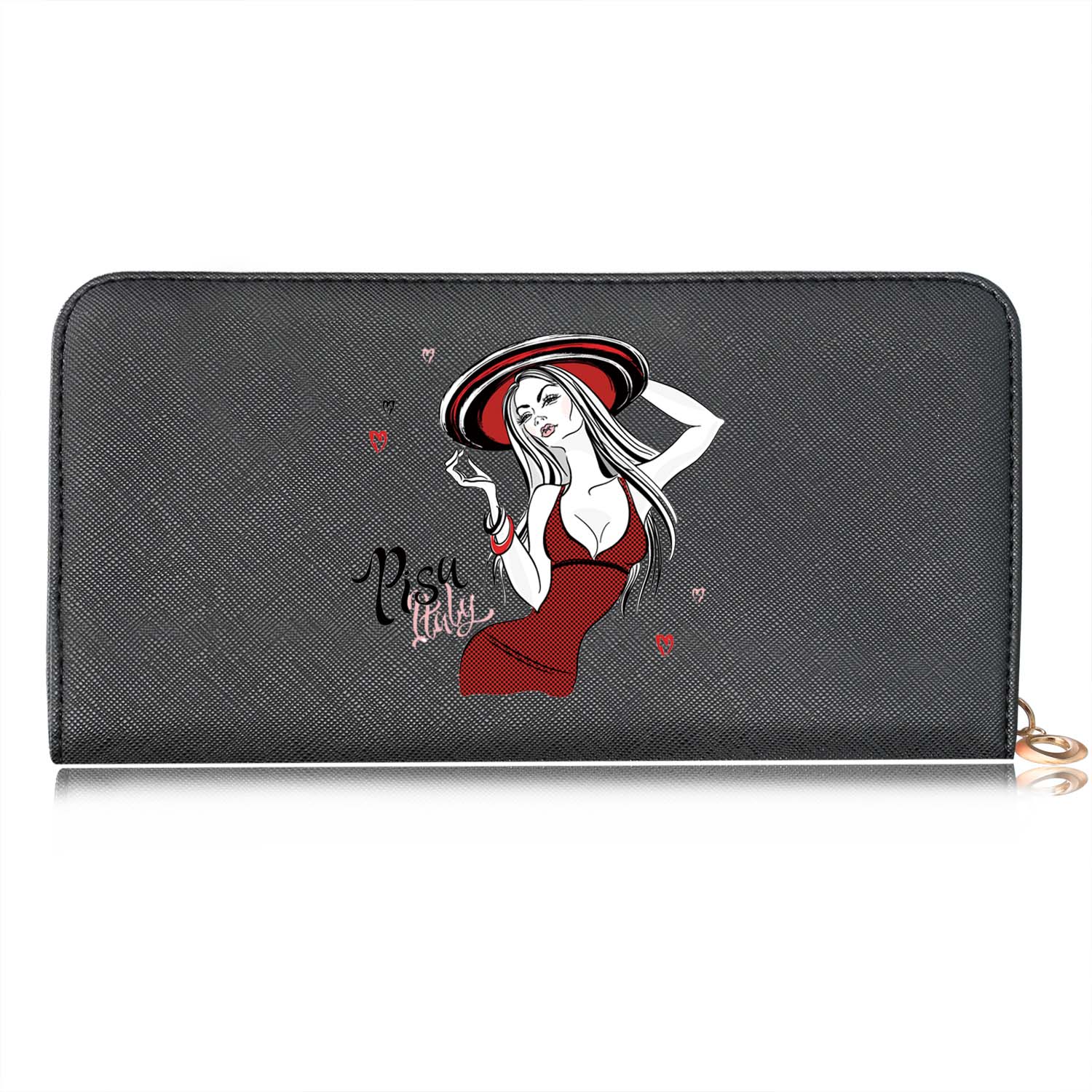 Casual Women Wallets Long Style Cartoon Woman Printing Pattern Female Card Holder Zipper Coin Purses Carteira Feminina: F black