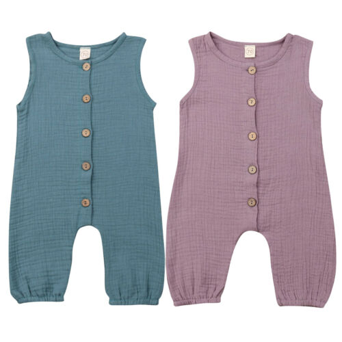 Stijl Pasgeboren Baby Meisjes Jongens Knop Mouwloze Schattige Romper Zomer Jumpsuit Outfits Kleding 6-24Months