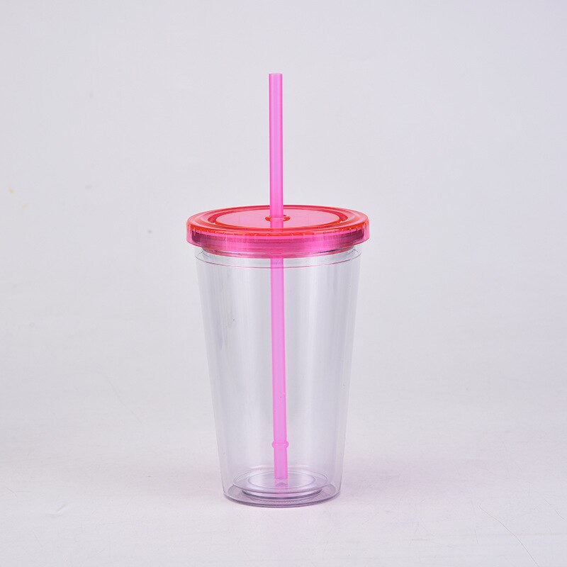 Vasos acrílicos transparentes de doble pared, vaso de plástico con pajillas, reutilizable, para bebidas frías y zumos, 16oz: G