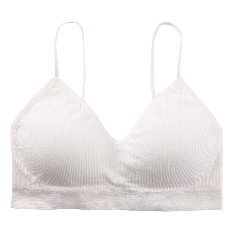 7 kleuren v-hals dames bh onderkant draad brei bh spaghettibandjes ondergoed zonder beugels gewatteerde naadloze topjes: Wit