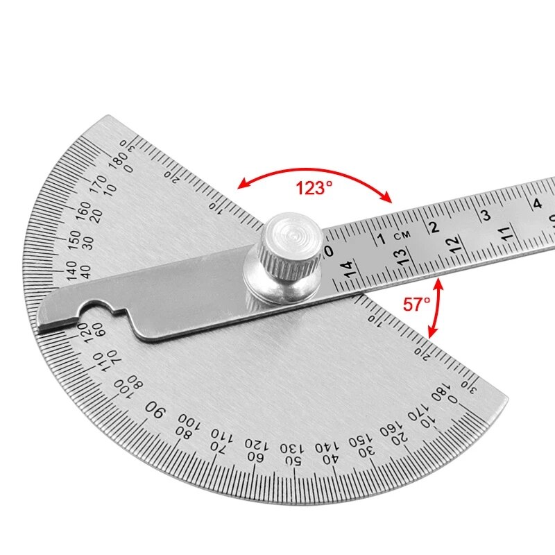 1@#Protractor Angle Ruler Gauge Stainless Steel Angle Gauge Square 180 Degree Semicircle Woodworking Square