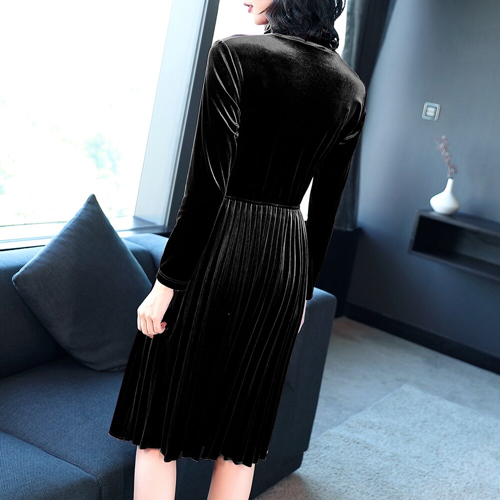 Fall Women Clothing Solid Color Turtleneck Backless Stitching Pleated Slim Fit Dress main image 1