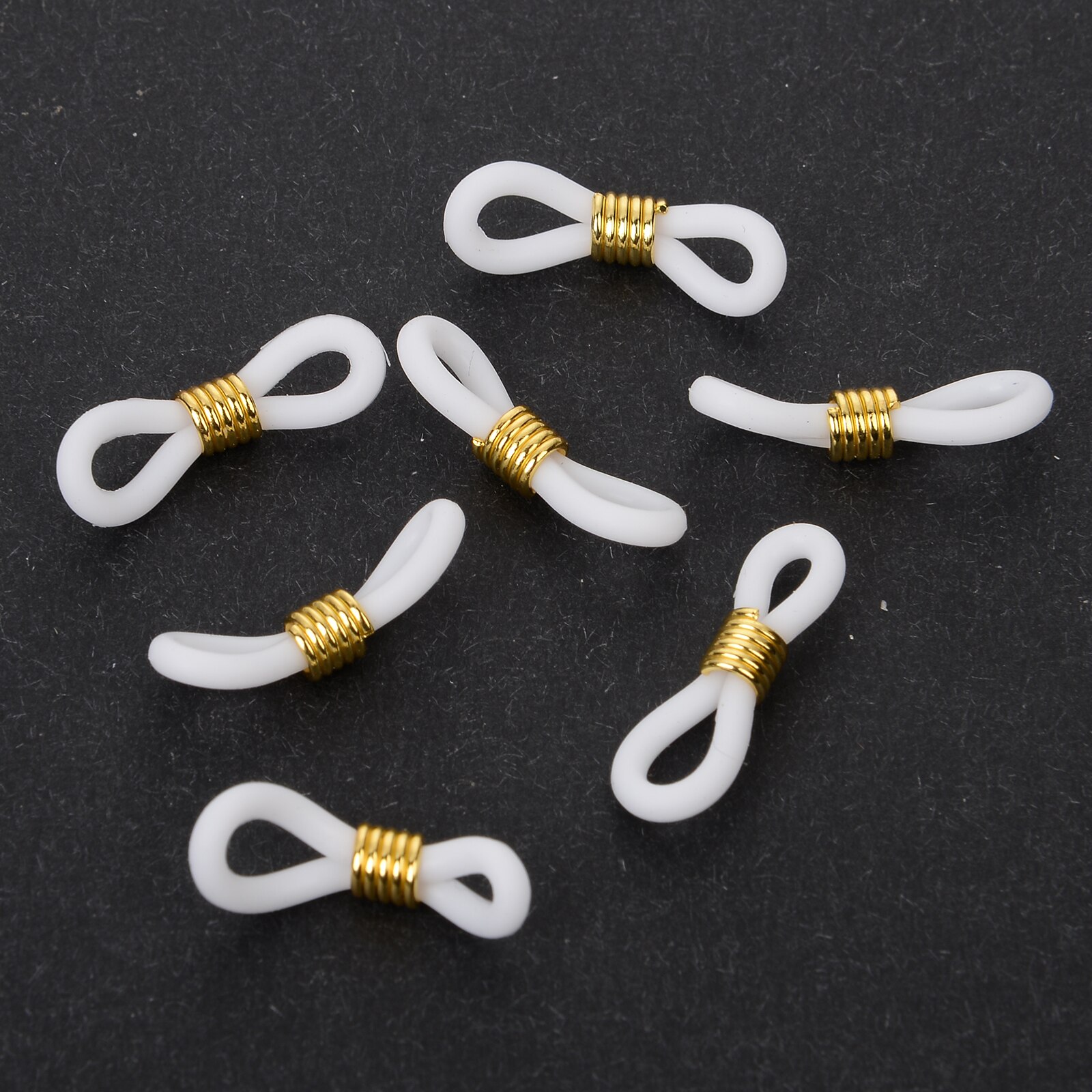 50 sztuk 22x11mm 18 kolory łańcuszek do okularów gumy silikonowej stop złota kołatka antypoślizgowe okulary okulary klamra DIY akcesoria: White