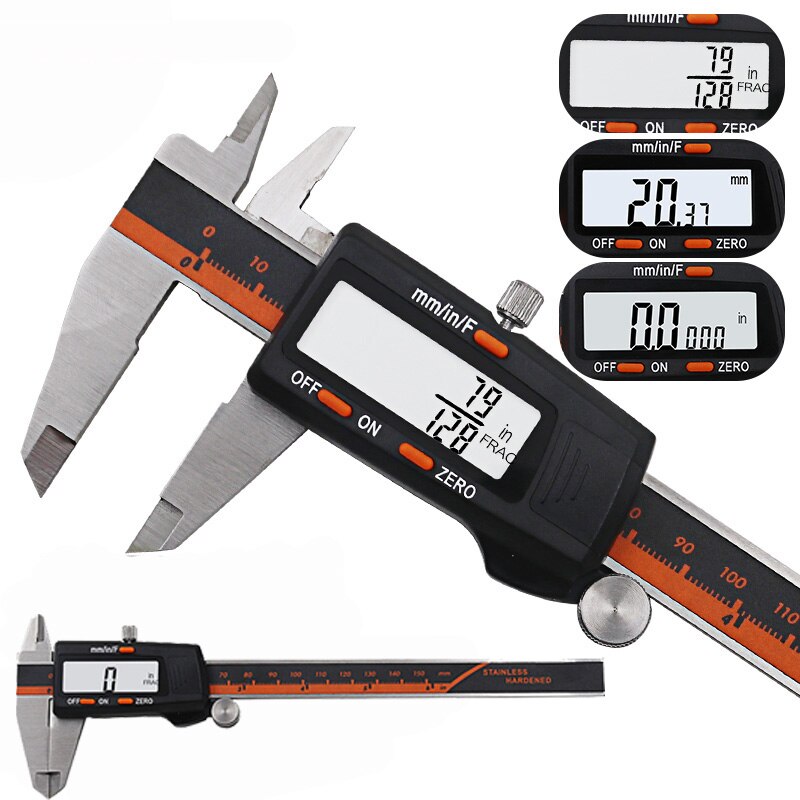 Stainless Steel Digital Display Caliper 150mm Fraction / MM / Inch High Precision Stainless Steel LCD Vernier Caliper: Caliper Black