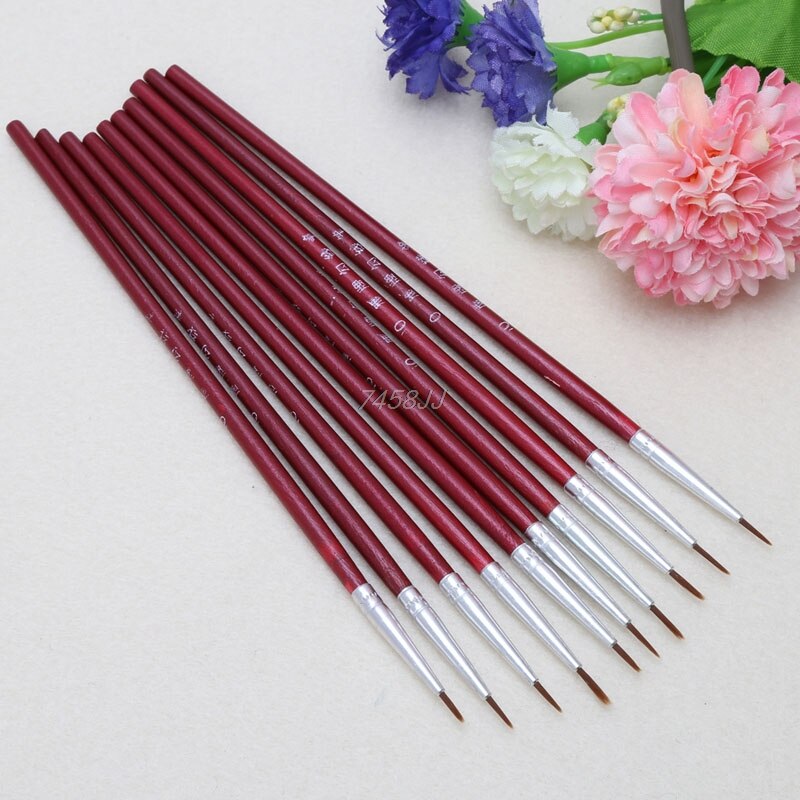 10pcs/set Nylon Hair Brush Hook Line Pen Artist Watercolor Acrylic Painting Oil Painting Brush Set ArtRamadan Festival: Red