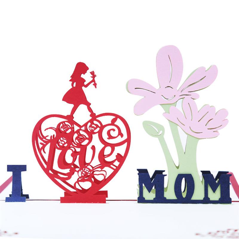 3D Pop Up tarjetas de felicitación me encanta mamá hecho a mano deseo tarjeta hueco Papercraft para madre día de papel de 3D tarjeta (rojo)