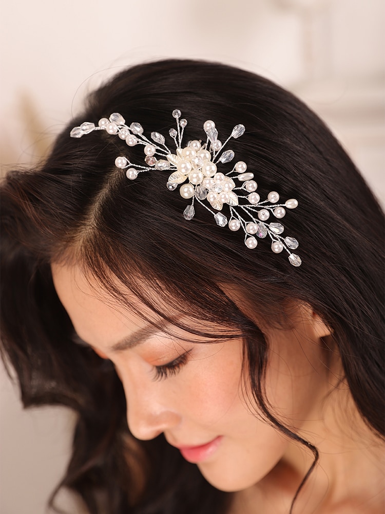 Bryllup tilbehør sølv perle krystall brude hår kam hår smykke til bruden hodeplagg kvinner lue kvinnelig bryllup
