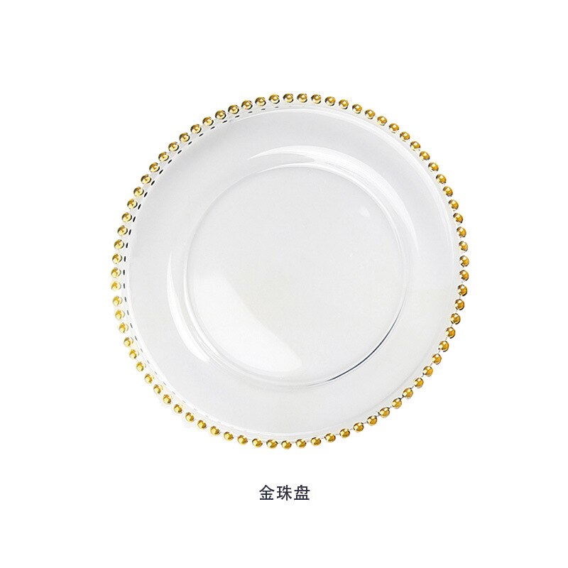 Nordic wind gilded craft beads glass plate Family Wedding hotel decorative plate Western plate: Gold bead plate / 21CM