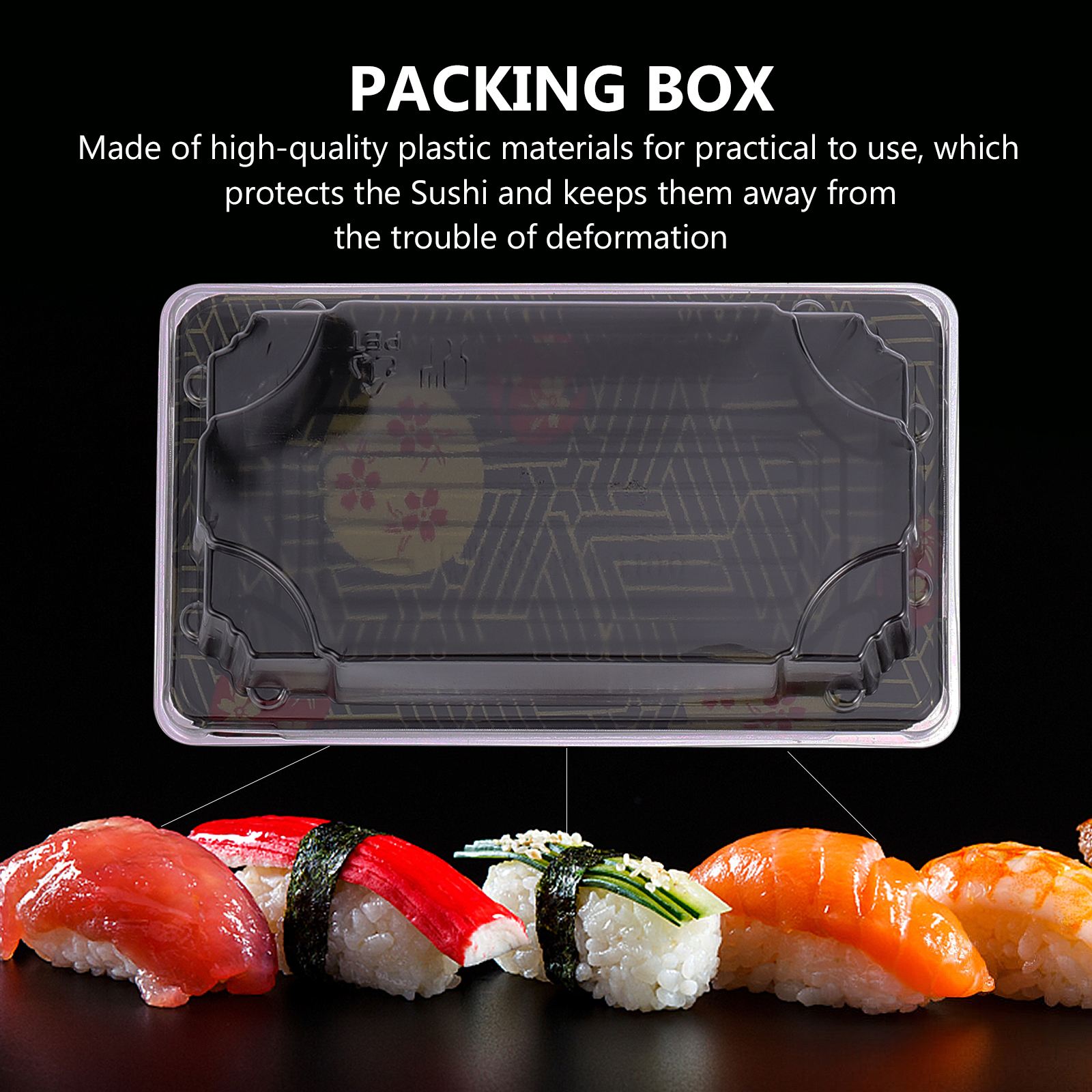 50 Pcs Disposable Sushi Box Plastic Packing Box Portable Food Storage Box