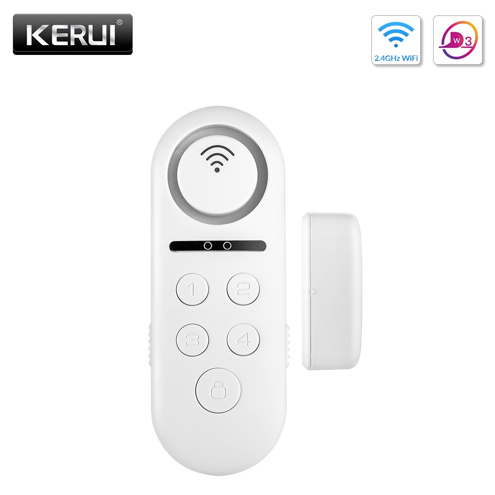 KERUI – système d'alarme de porte WD3, connexion WIFI, contrôle par application, capteur de fenêtre, mot de passe requis, système de sécurité, alerte anti-cambriolage: WHITE