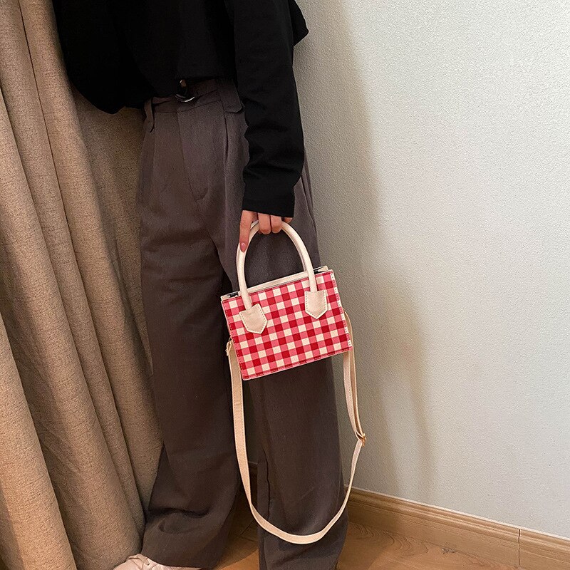 Dames schoudertas in kleurblok, wild style, geruite handtas met rits en handvatten, pu-koerierstas