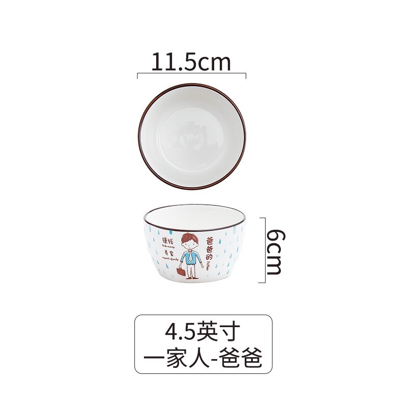 Creatieve Keramische Servies Ouder-Kind Kom Cartoon Familie Rijstkom Voor Een Gezin Van Vier Kommen En Borden Set ontbijt Plaat: 4.5inch father