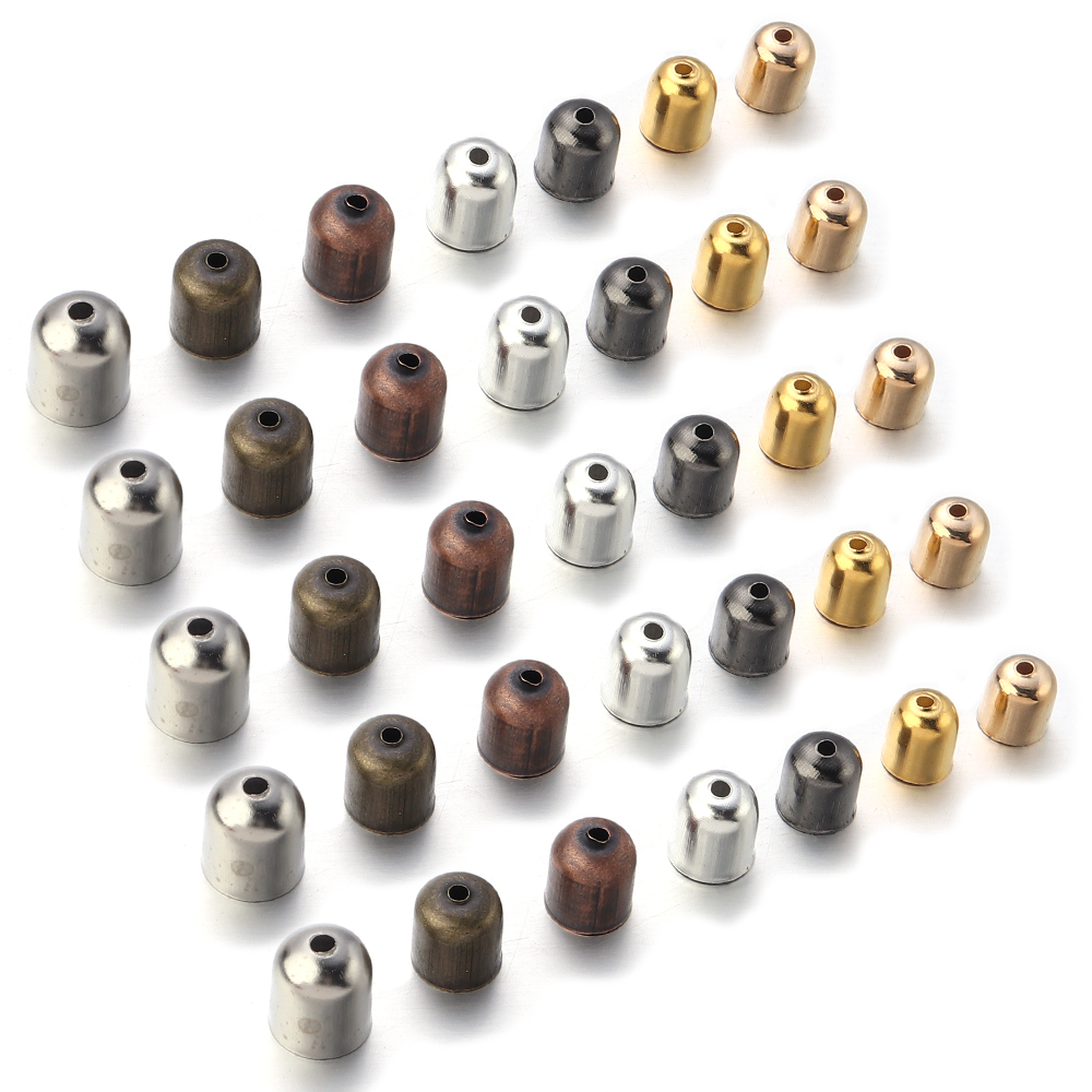 Lote de 50-100 unidades de tapas de borla de Punta final, cordones de cuero, pulseras, hebilla, engarce de cuentas para fabricación de joyas, 4, 5, 6, 7, 8 y 10mm