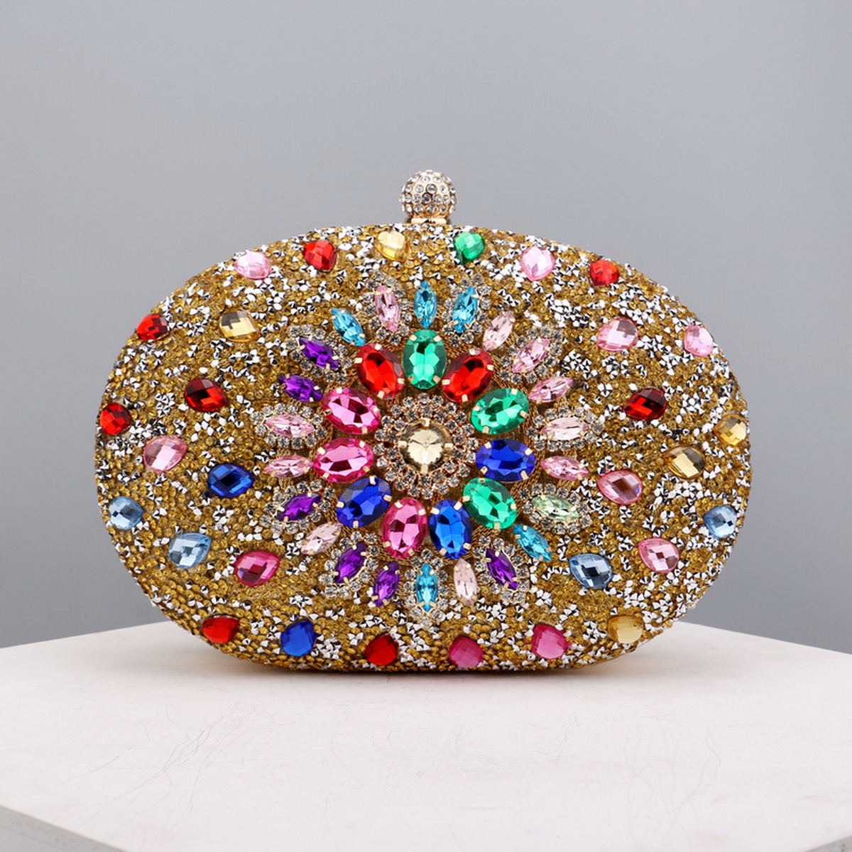 Flower Rhinestones Evening Bags Metal Prom Clutch Diamonds Clutch With Chain Shoulder Handbags Wedding Female Purse: Khaki