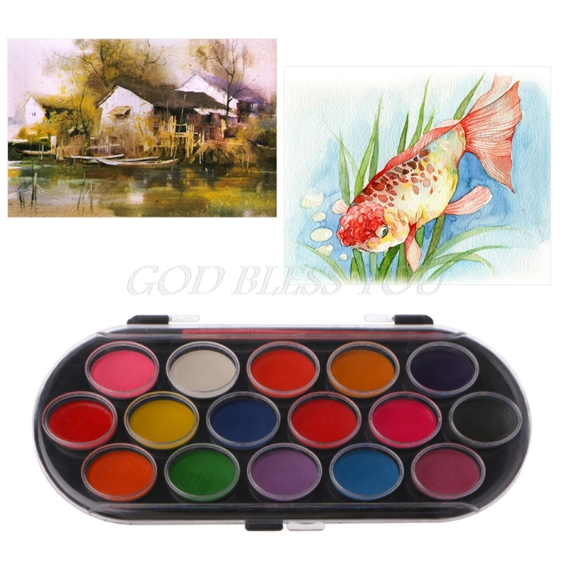 Colorful 16PCS Watercolor Palette Brush Set Painting Tray Craft Drawing Art Mini Kid