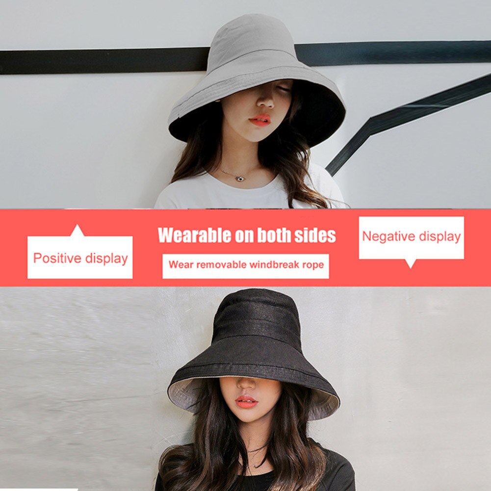 Sombrero de sol con visera ancha para mujer, gorra de pescador de doble cara enrollada para viaje al aire libre: double-sided gray