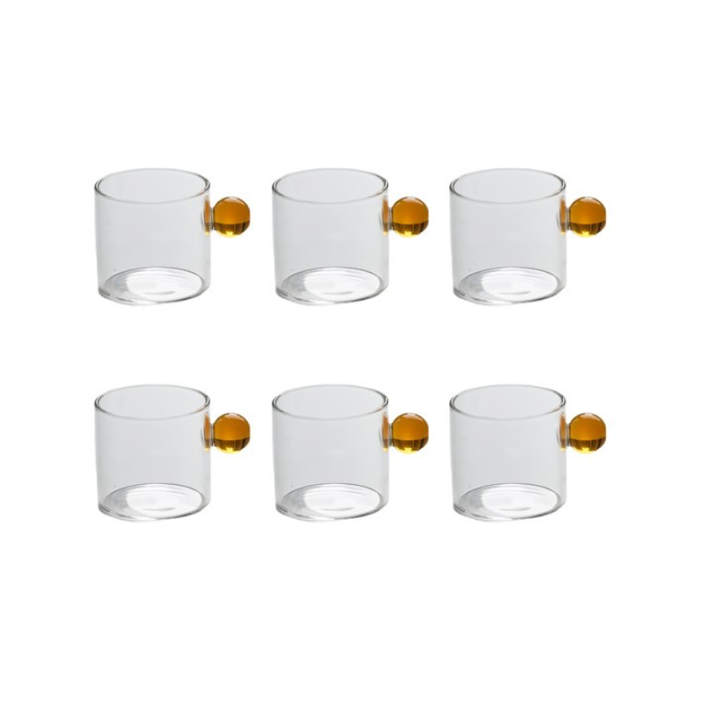 Juego de tazas de té pequeñas para café expreso, cubo de tazas de té de vidrio resistente al calor, decoración de mesa, capacidad de 110ml, 6 uds.: YELLOW