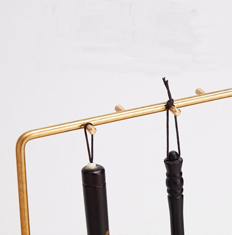 Messing Pen Houder Kalligrafieborstel Pen Hanger 6 Pins Haken Massief Houten Borstel Pen Opknoping Art Kalligrafie Supplies