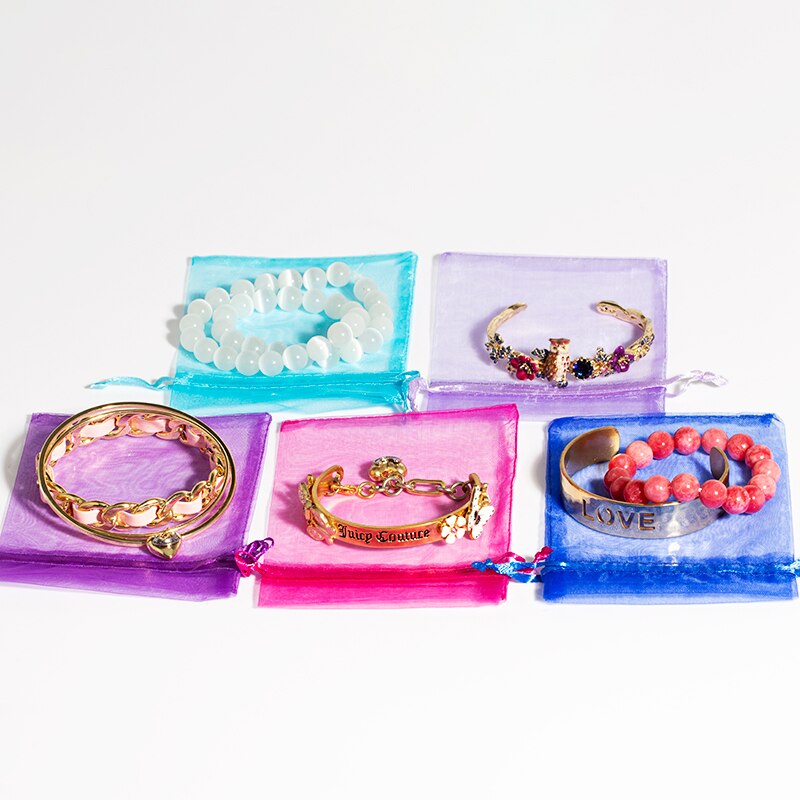 50 st/lots smyckespåse 7 x 9cm smyckesförpackningar små organzapåsar favoriserar bröllopsfest julförpackningspåsar