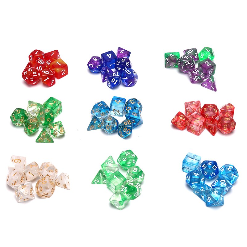 7 Stks/set Transparant Acryl Dobbelstenen Set Multicolor 4, 6, 8, 10, 12, 20 Zijdige Dobbelstenen Trpg Game Liefhebbers Spelen Games