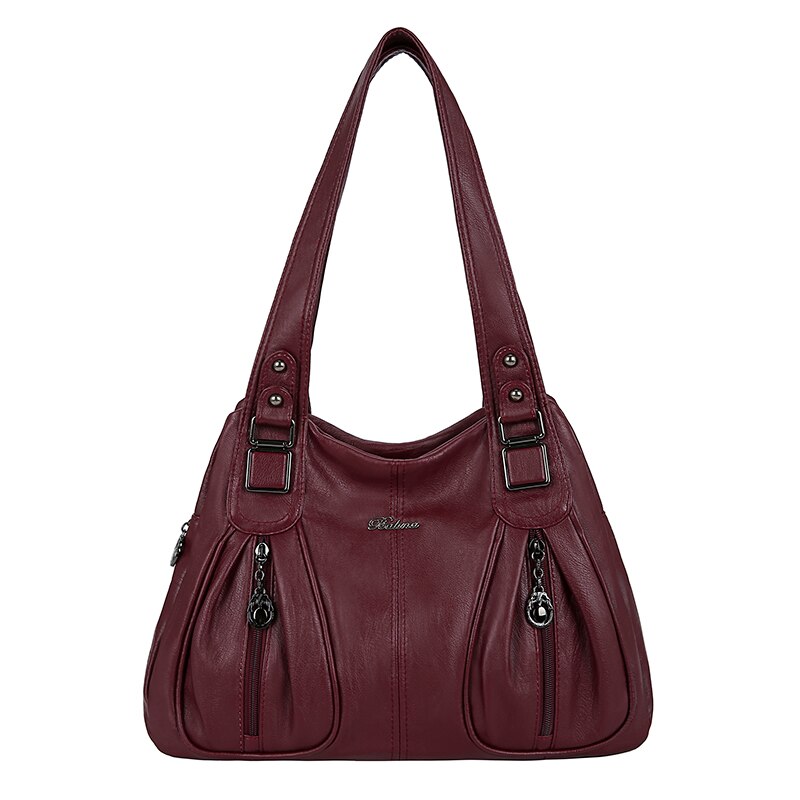 Solid Color PU Leather Shoulder Bags for Women Luxury Handbags Women Bags Handbags Tote Bag Sac: Burgundy