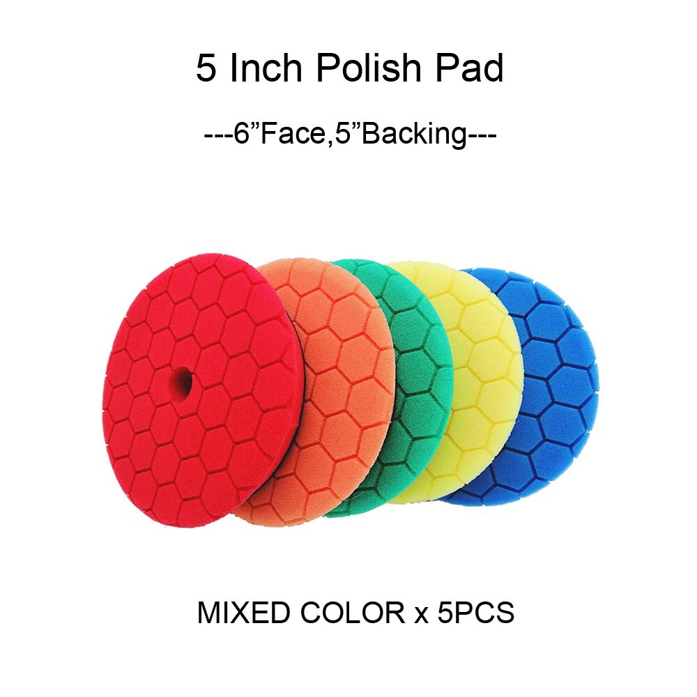 HUTU 3/5/6 Inch Sponge Polishing Pad Waxing Buffing Pads Kit Glossy Pad 125mm Car Headlights Polishing Disc For RO/DA Polishier: 5inch x5mixed color