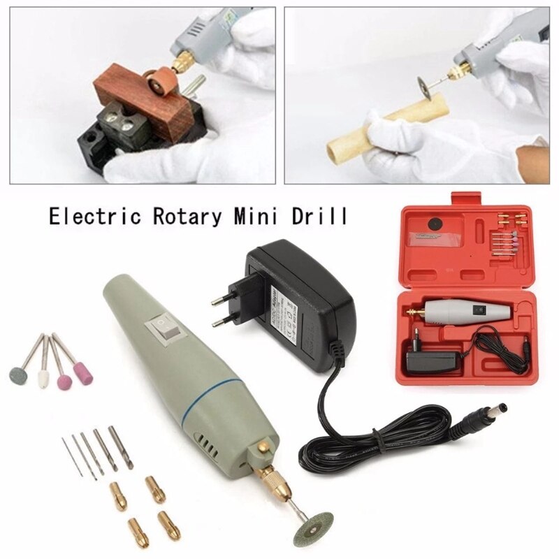 Mini taladro eléctrico, accesorios de molienda de 15 piezas, adaptador, máquina de grabado multifunción, Kit de herramientas eléctricas, enchufe de la UE