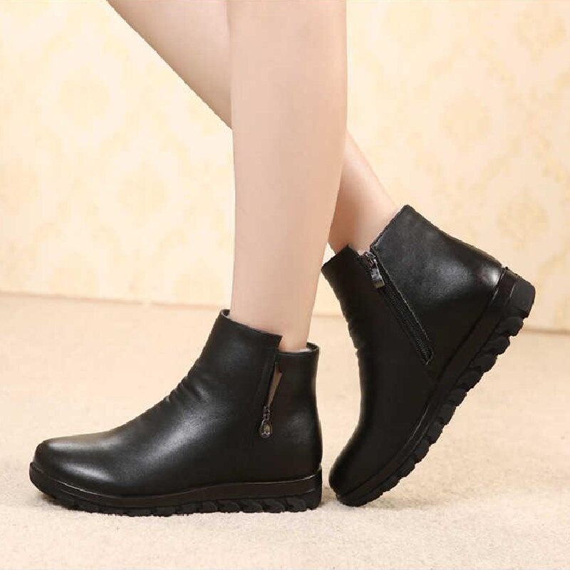 Cresfimix lady black pu leather round toe short boots women winter warm fur boots botas femininas a6393