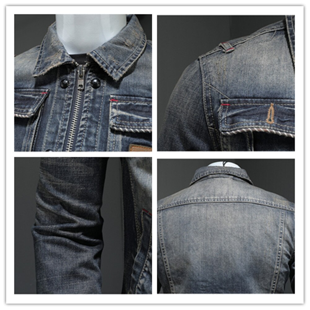 Jacket Men Spring and Autumn Men's Solid Color Lapels Retro Slim Hip Hop Long Sleeve Denim Jackets