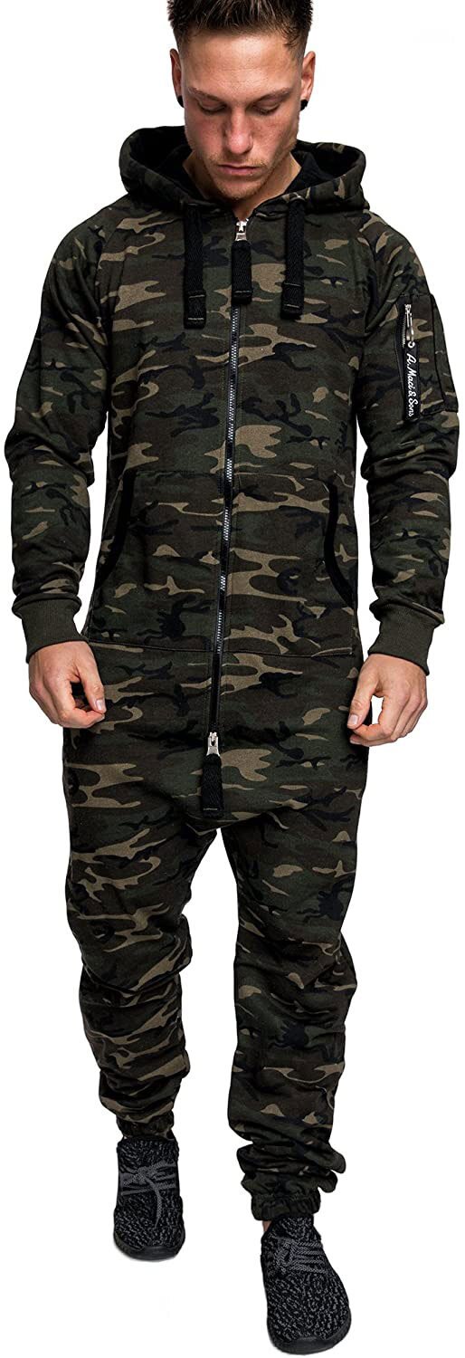 Syksy ja talvi tyyli miesten hupullinen fleece-haalari naamiointi käsivarsi vetoketju rento puku miehille setit: D / Xxl